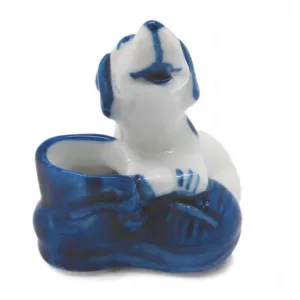 Animals Miniatures Delft Blue Dog In Shoe