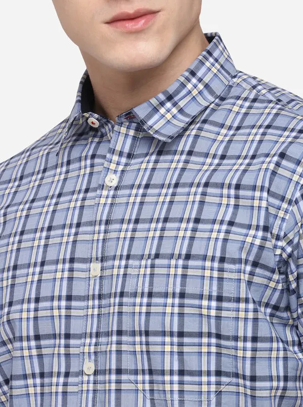 Ash Blue Regular Fit Checked Casual Shirt | Greenfibre