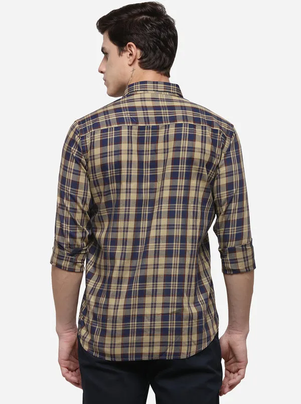 Beige & Blue Tailored Fit Checked Casual Shirt | JadeBlue