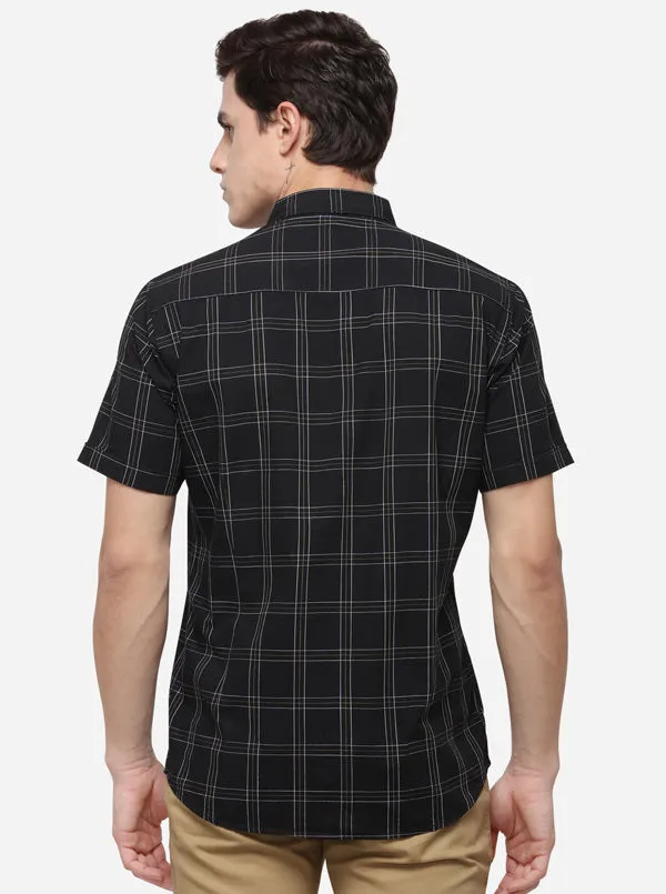 Black Tailored Fit Checked Casual Shirt | JadeBlue