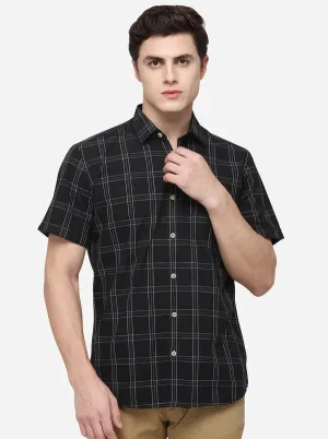 Black Tailored Fit Checked Casual Shirt | JadeBlue