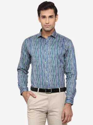 Blue & Green Striped Slim Fit Party Wear Shirt | Wyre