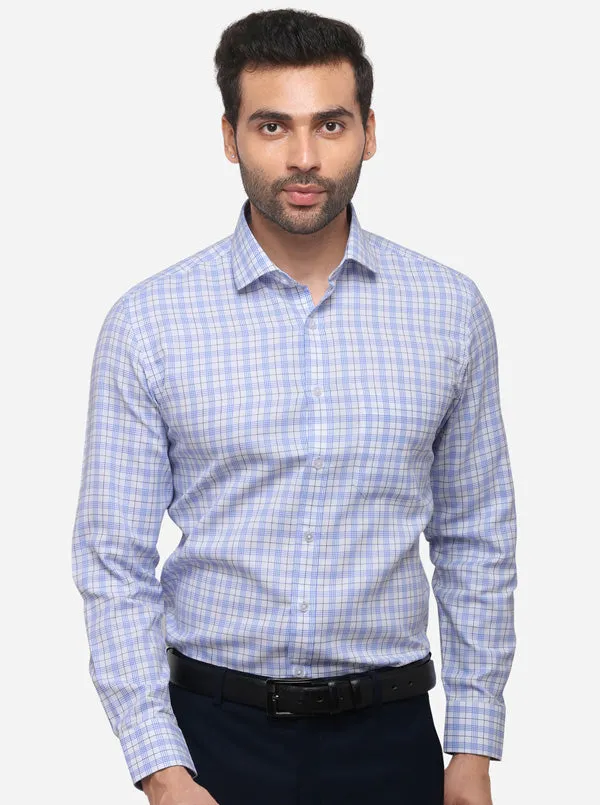 Blue & White Checked Regular Fit Formal Shirt | Greenfibre