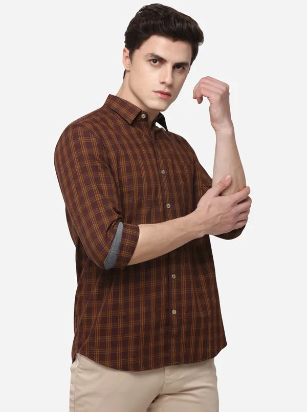 Brown Smart Fit Checked Casual Shirt | Greenfibre