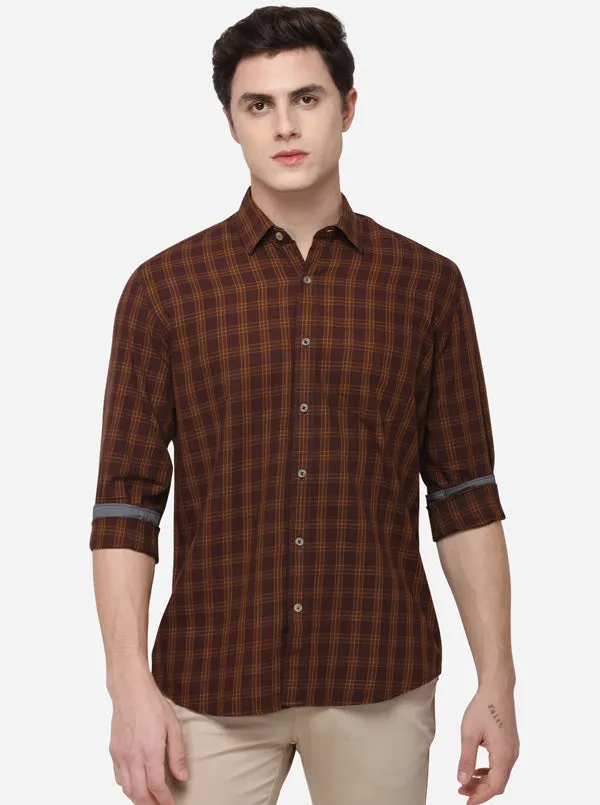 Brown Smart Fit Checked Casual Shirt | Greenfibre