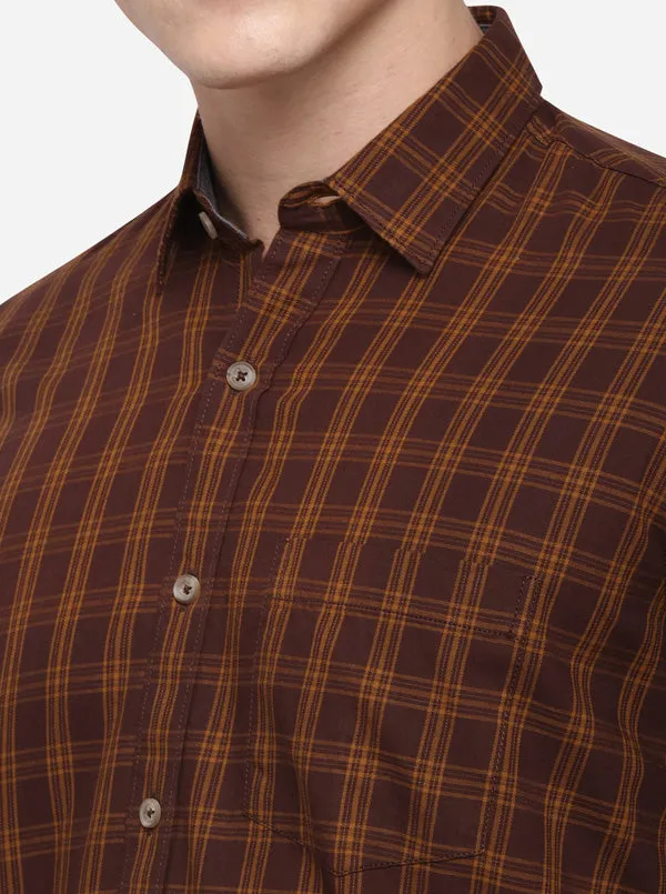 Brown Smart Fit Checked Casual Shirt | Greenfibre