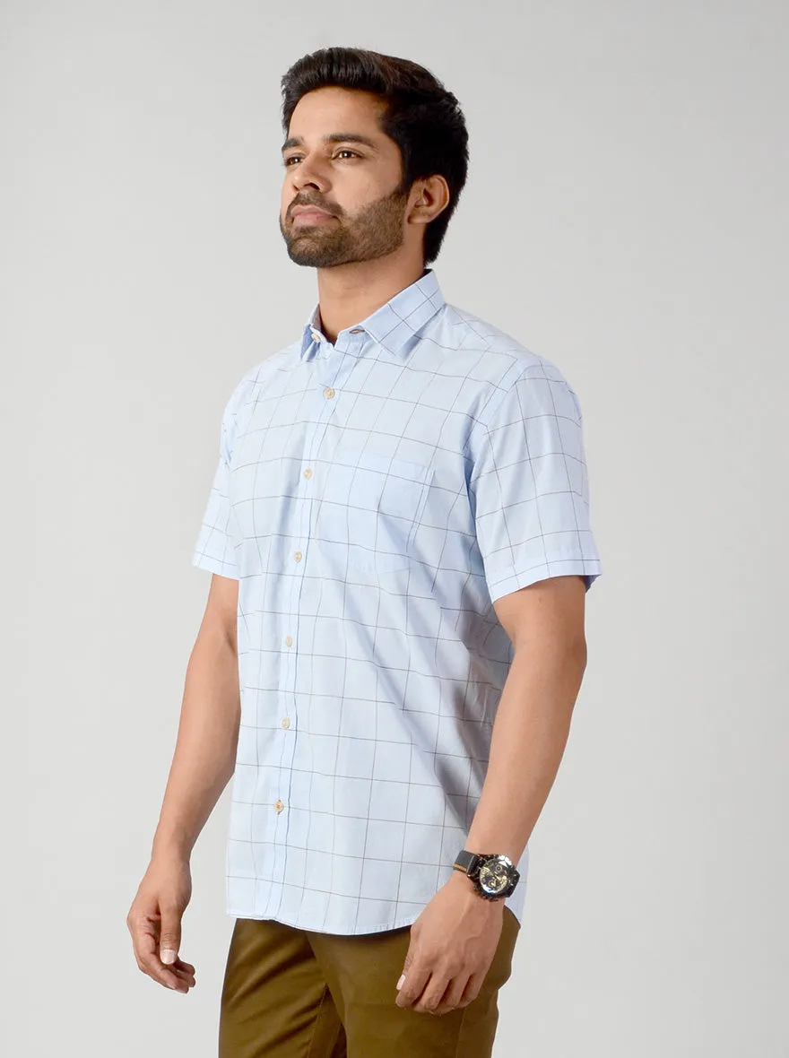 Cashmere Blue Checked Slim Fit Casual Shirt | JadeBlue