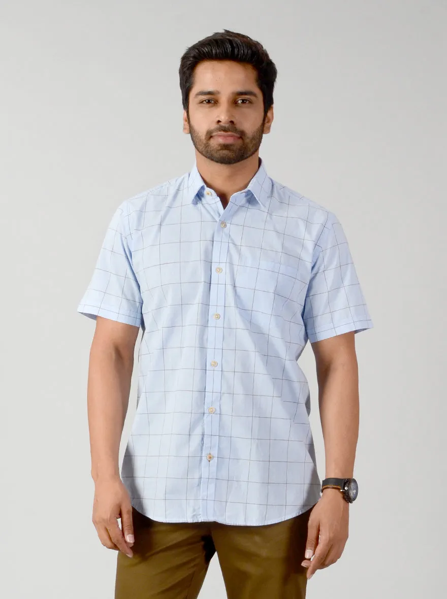 Cashmere Blue Checked Slim Fit Casual Shirt | JadeBlue