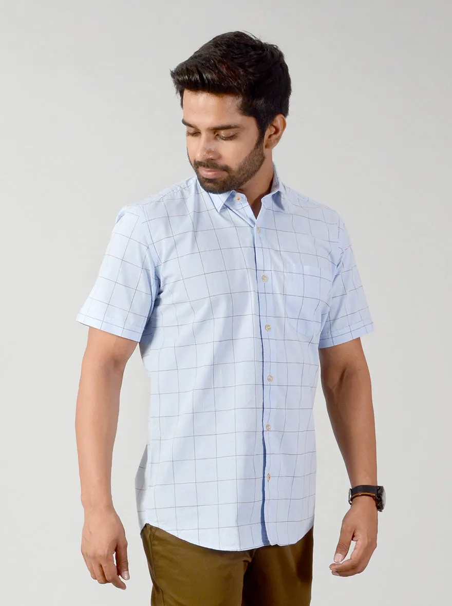 Cashmere Blue Checked Slim Fit Casual Shirt | JadeBlue