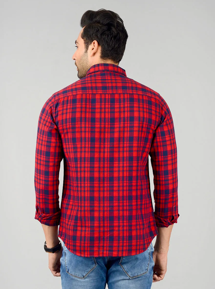 Chilly Red Checked Slim Fit Casual Shirt | Greenfibre