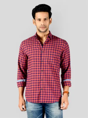 Cranberry Red & Blue Checked Slim Fit Casual Shirt | Greenfibre