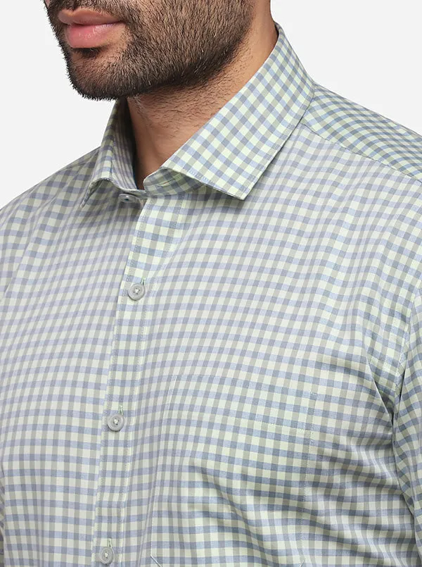 Cream Checked Regular Fit Formal Shirt | JadeBlue