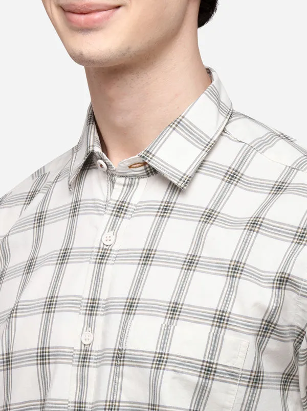 Cream Tailored Fit Checked Casual Shirt | JadeBlue