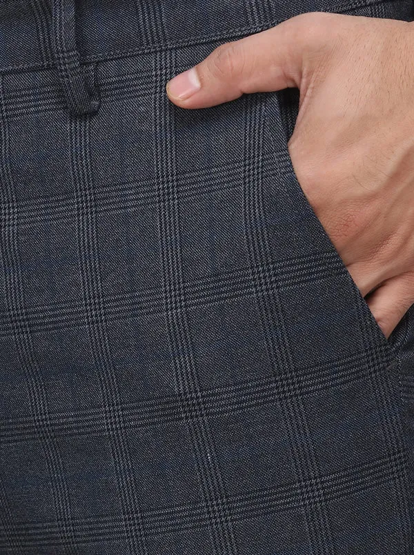 Dark Grey Checked Uno Fit Casaul Trouser | JadeBlue