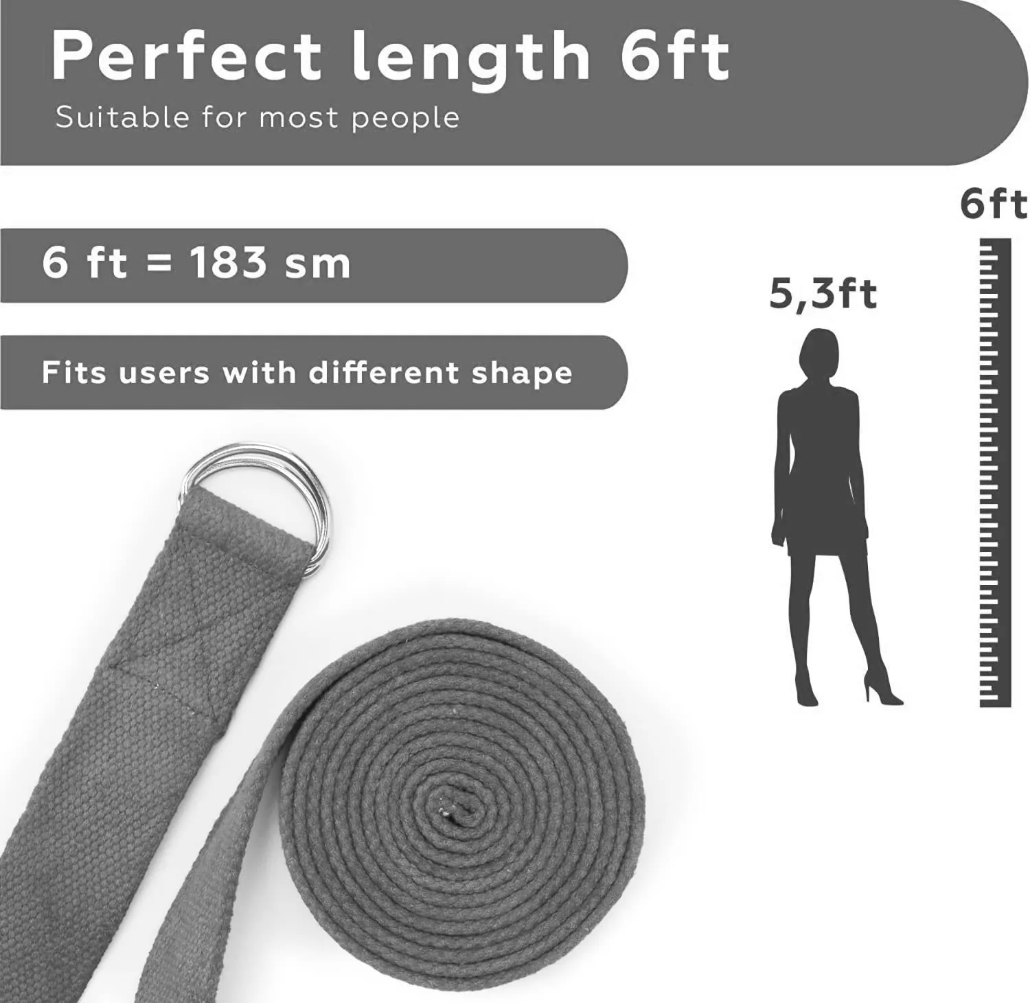 Durable Fitness Yoga Stretch Bands Eco friendly Stretching Straps Adjustable D-Ring Cotton Yoga Belt (Pack of 1)