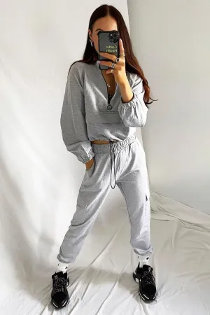 Grey Front Pocket Cargo Jumper and Joggers Loungewear Set - Naziya