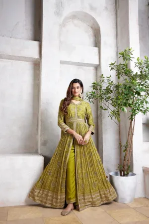 Holy Green Bhandhej Printed Premium Silk Anarkali Set