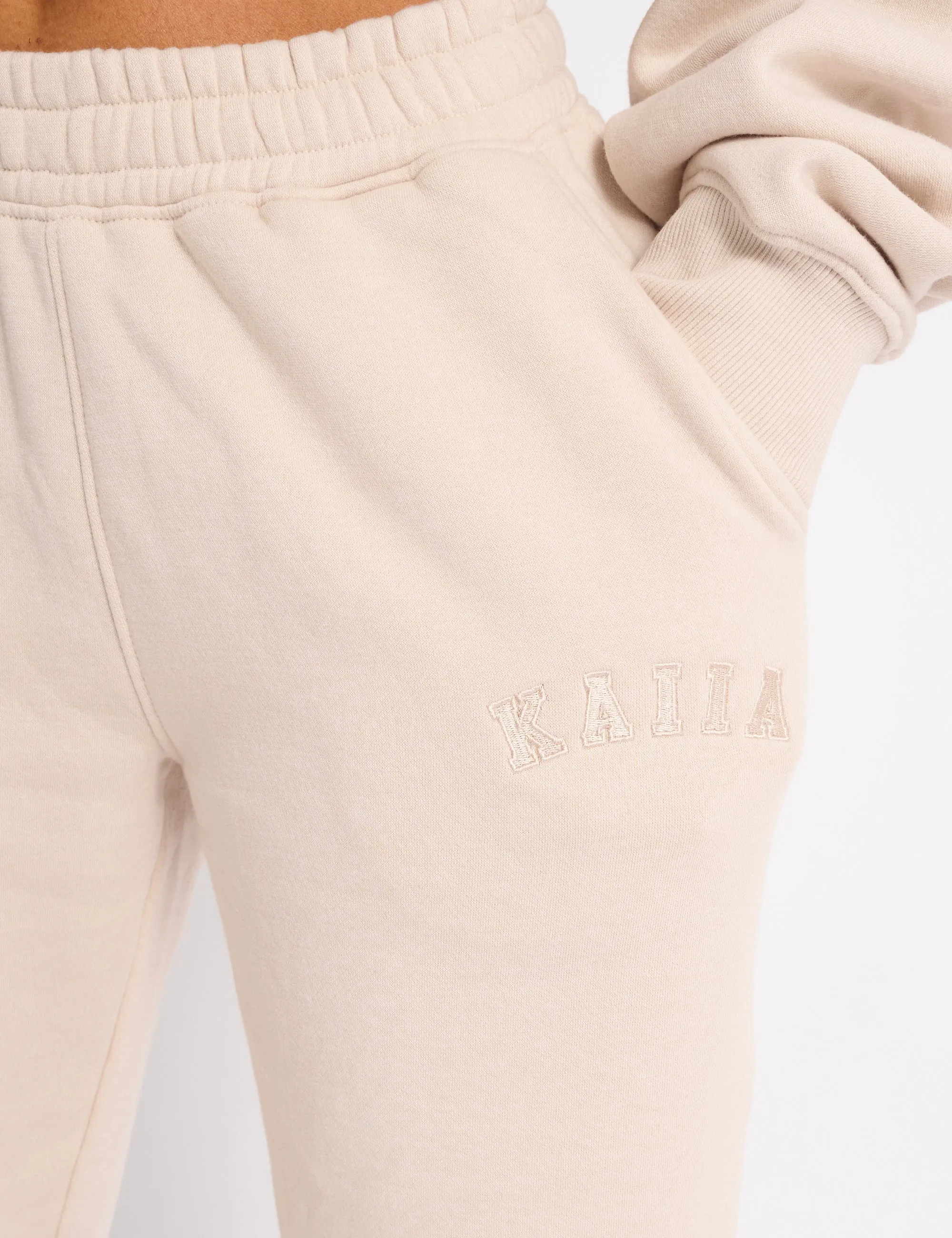 Kaiia Logo Wide Leg Joggers Cream