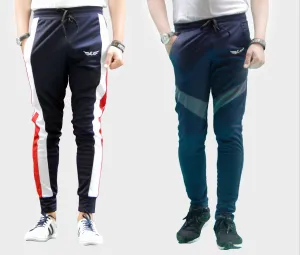 Men Striped Grey/Dark Blue Track Pants (Pack of 2)