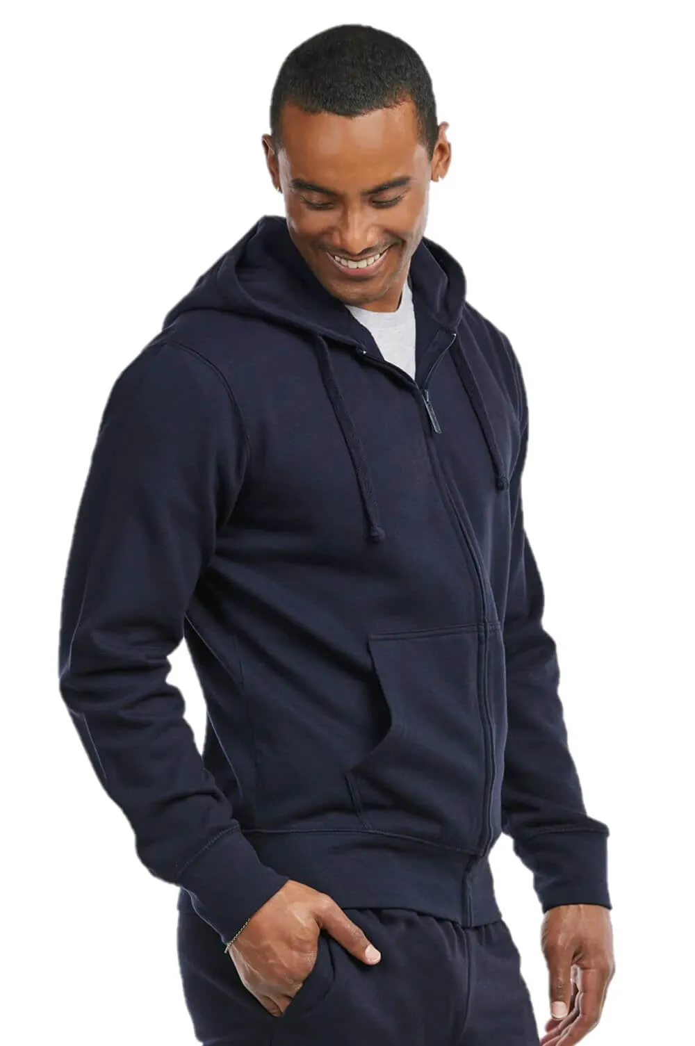 Men's Cotton Blend Lightweight Fleece Lined Sport Gym Zip Up Sweater Hoodie, Navy XL, 1 Count, 1 Pack