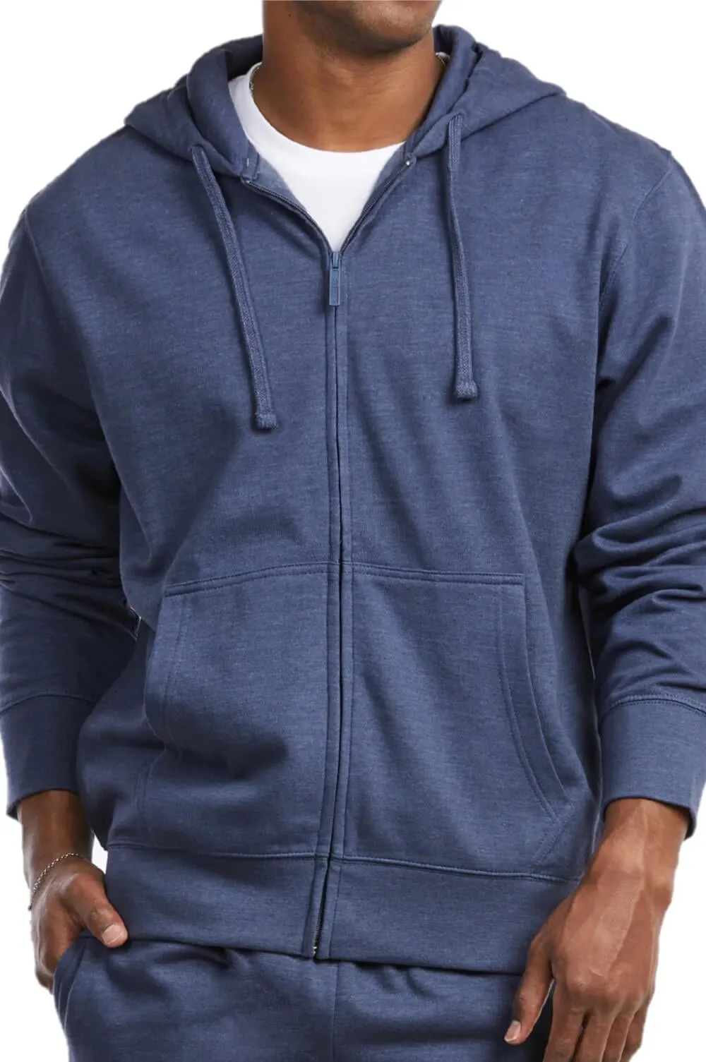 Men's Cotton Blend Lightweight Fleece Lined Sport Gym Zip Up Sweater Hoodie, Navy XL, 1 Count, 1 Pack