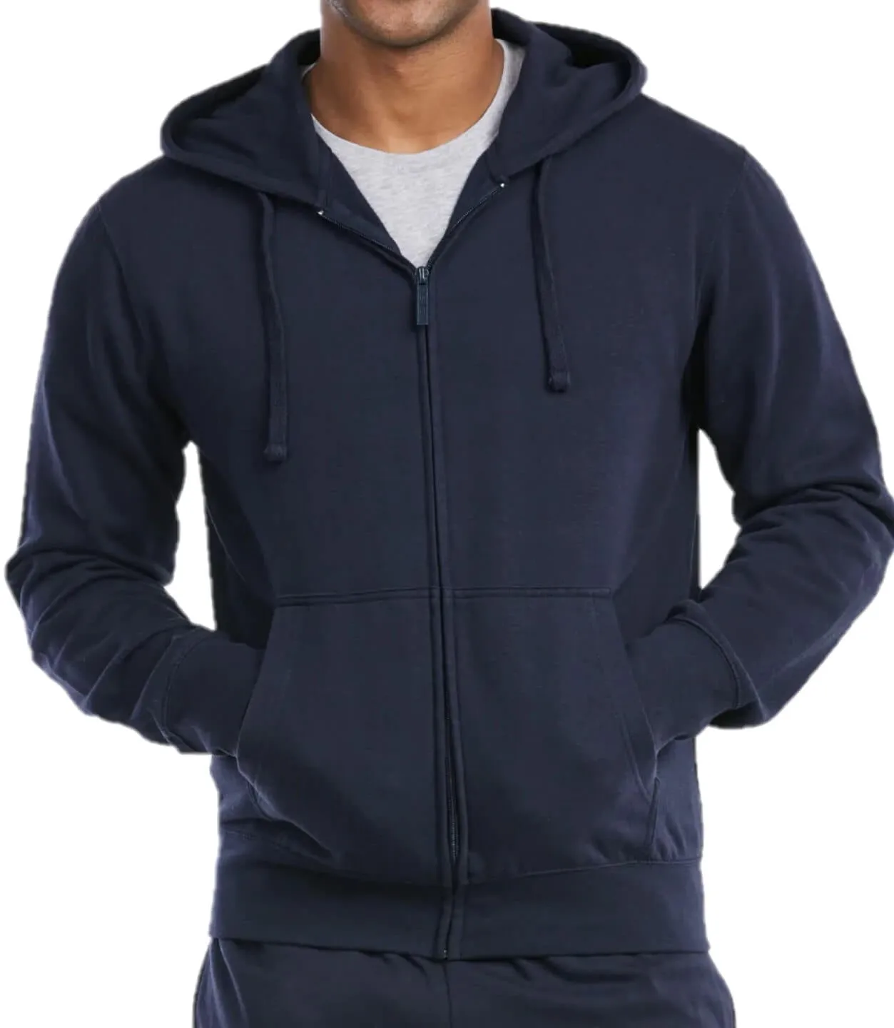 Men's Cotton Blend Lightweight Fleece Lined Sport Gym Zip Up Sweater Hoodie, Navy XL, 1 Count, 1 Pack