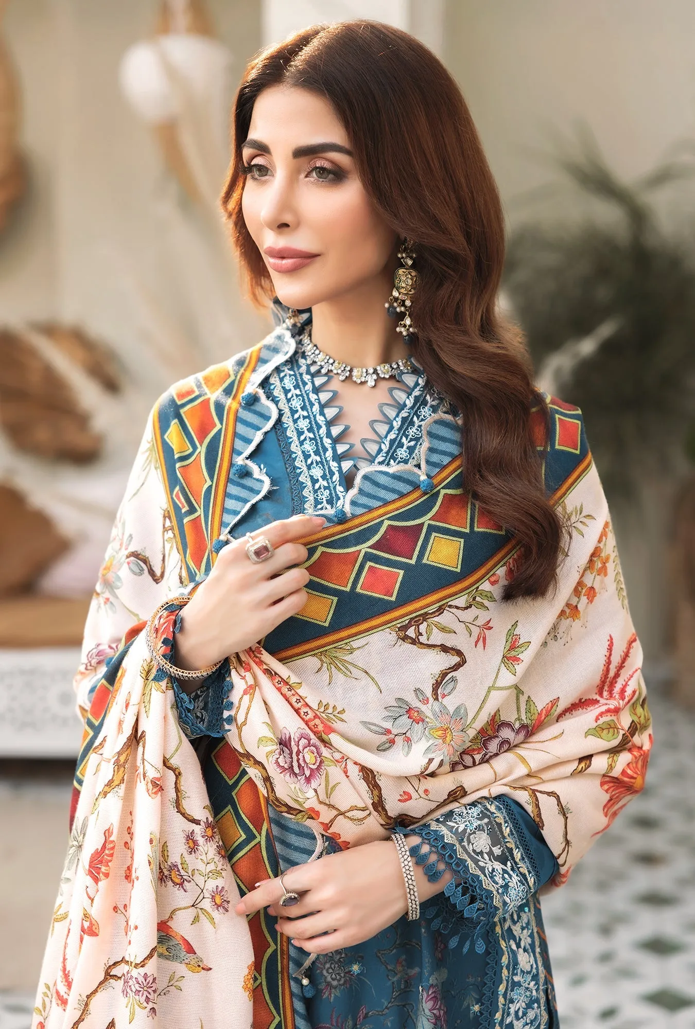 Noor by Saadia Asad Embroidered Prints Fall/Winter Woolen Shawl Collection – D7-A-LAUREL