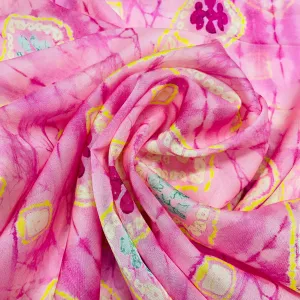 Pink & Multicolor Shibori Print Organza Fabric