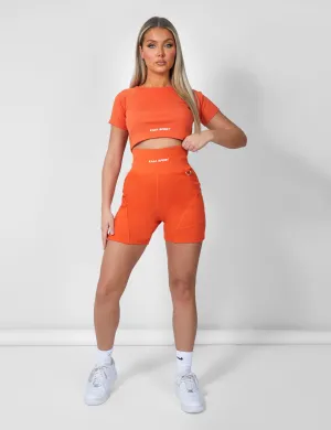 Ribbed Cropped Kaiia Sport T-Shirt Sunset Orange