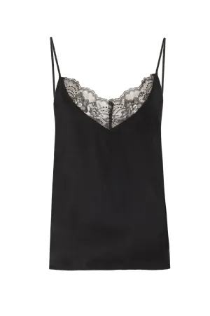 Silk Charmeuse 'August' Tank with Lace: Black