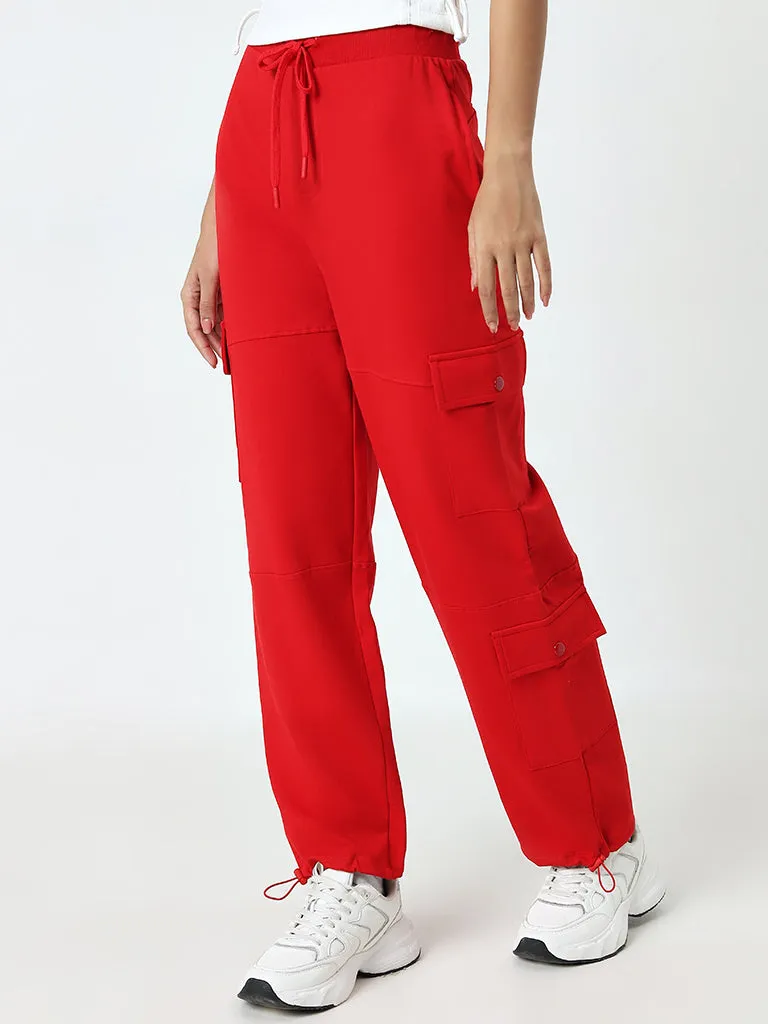 Studiofit Red High-Rise Cotton Blend Track Pants