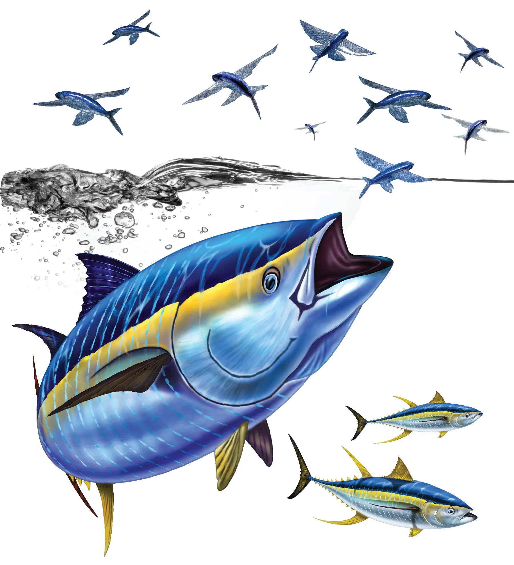 Tuna with Flying Fish - Short Sleeve Polyester Shirt