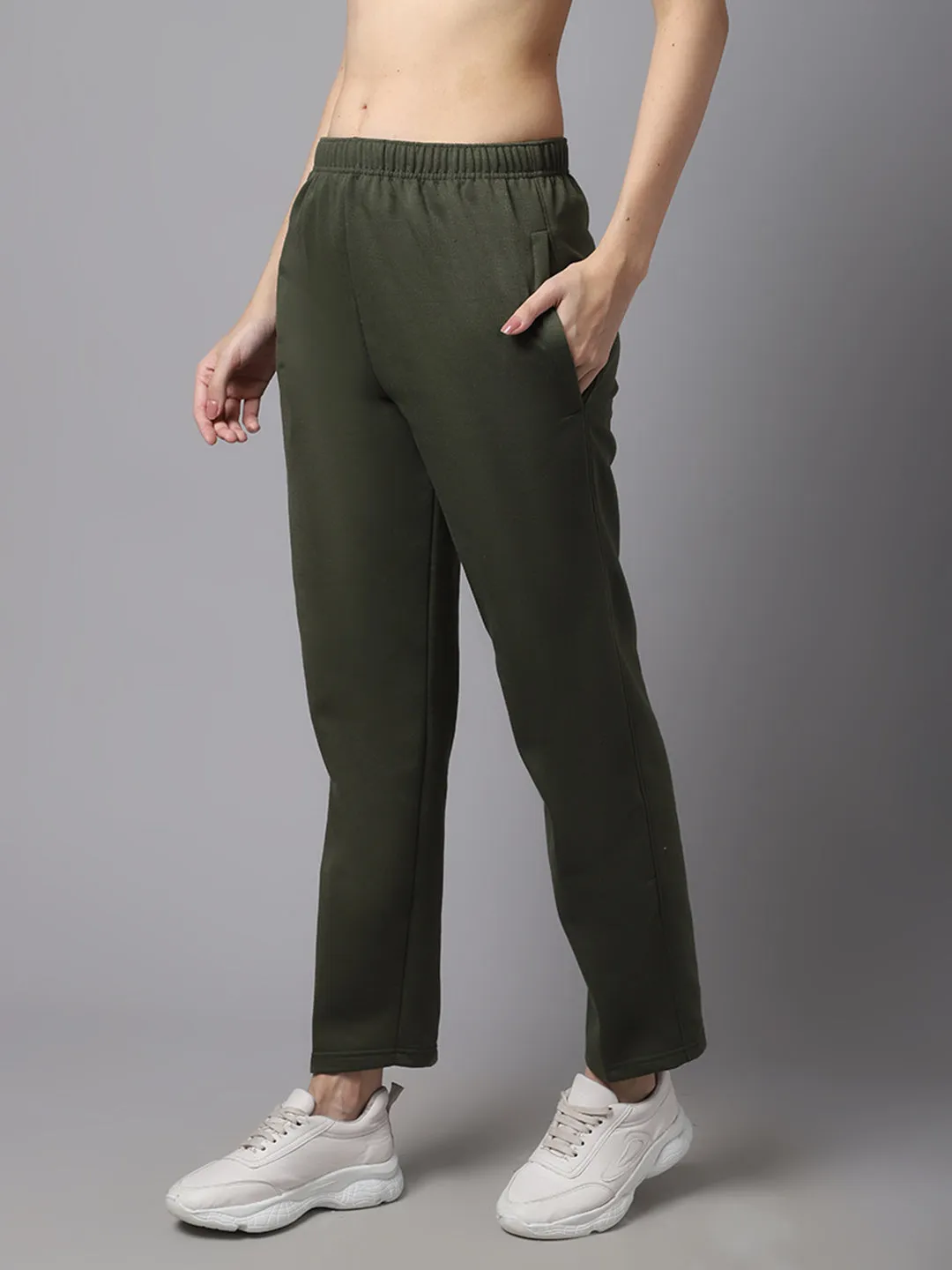 Optimized Title: Vimal Jonney Womens Olive Green Regular-Fit Fleece Trackpants - Comfortable and Stylish Activewear