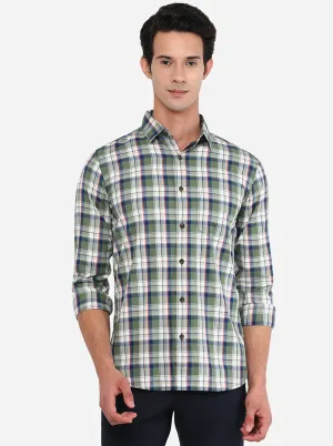 White & Green Checked Slim Fit Semi Casual Shirt | JadeBlue