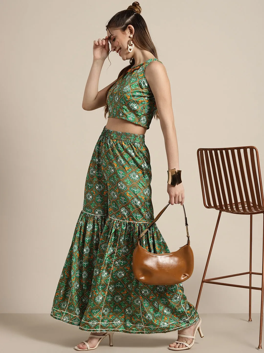 Women Green Patola Sharara Pants