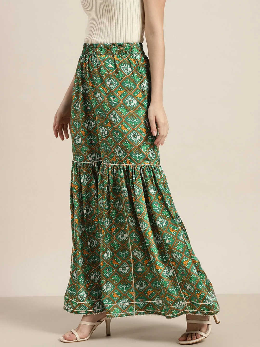 Women Green Patola Sharara Pants