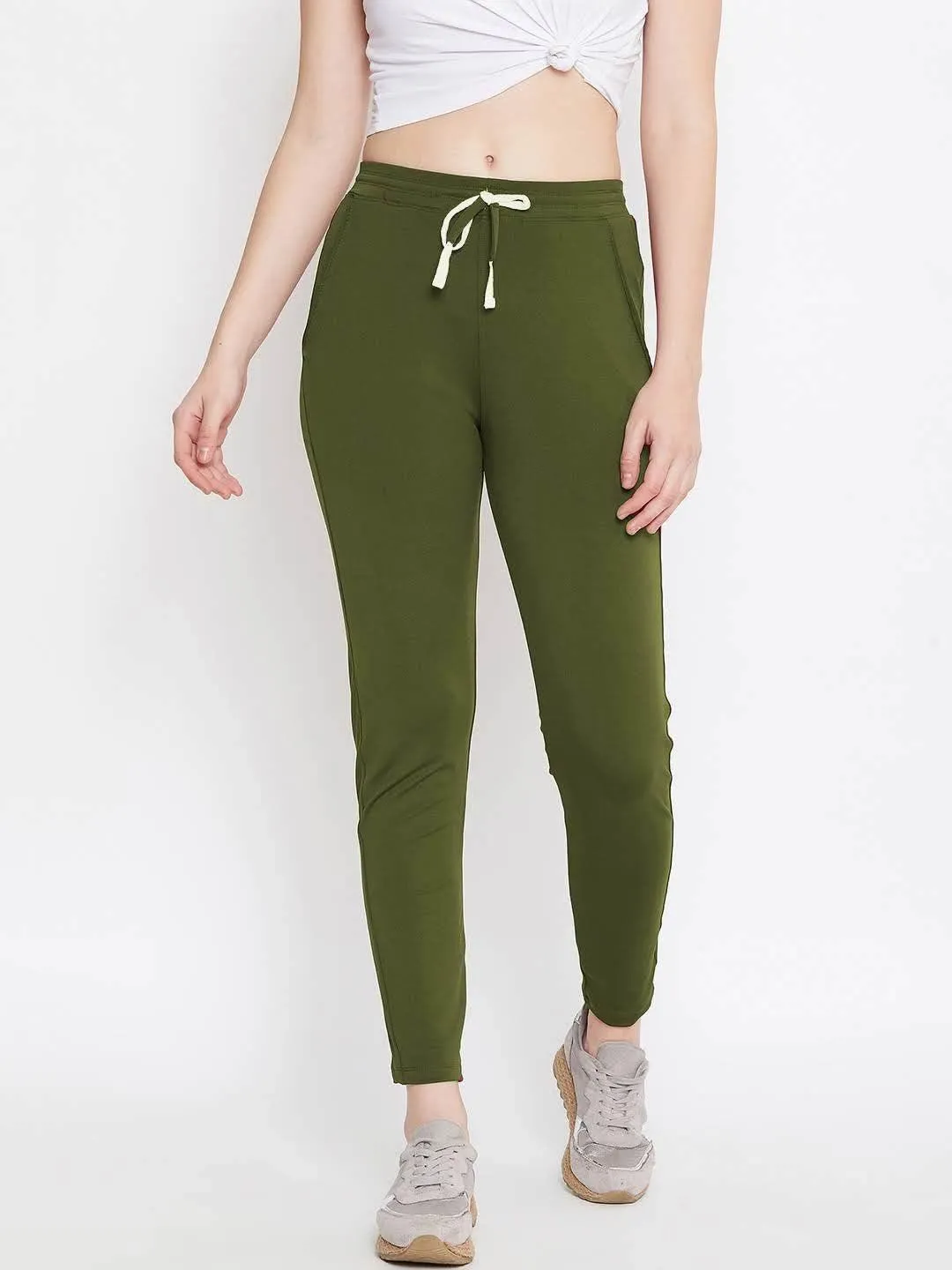 Women Olive Solid Track Pants