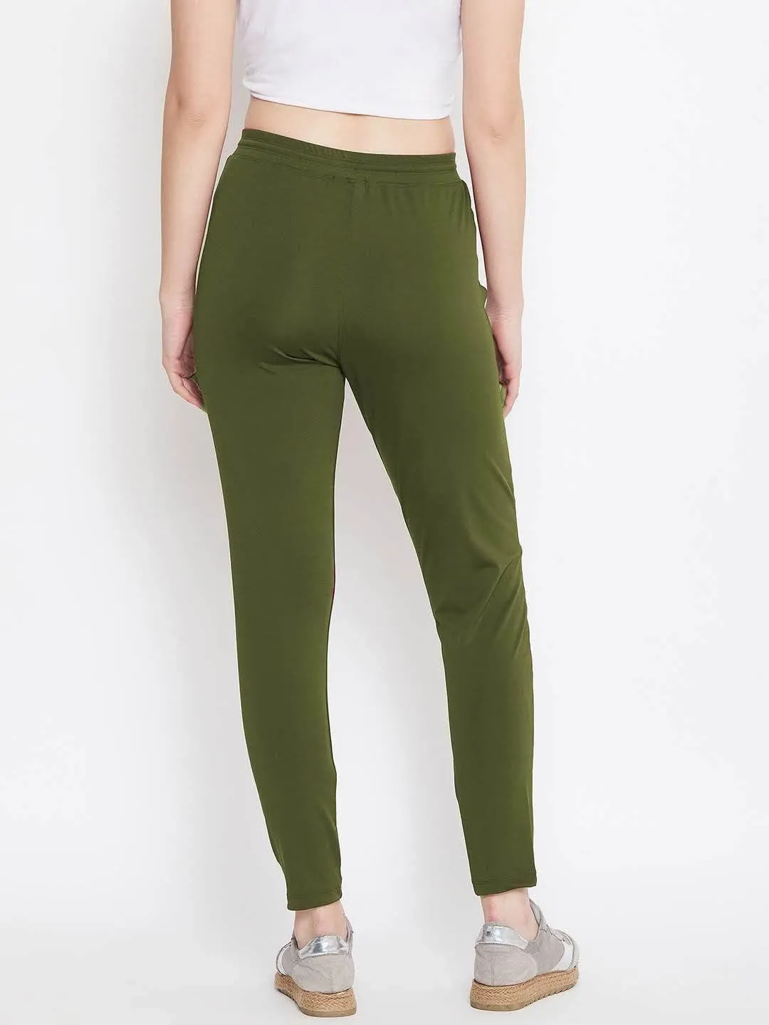 Women Olive Solid Track Pants