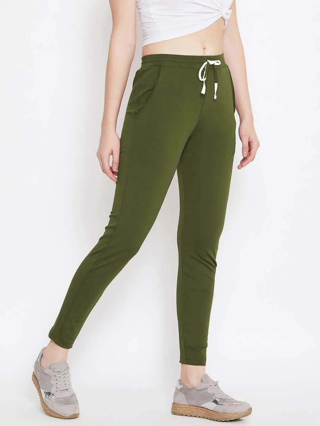 Women Olive Solid Track Pants