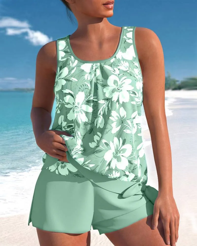 Women's Printed Split Shorts Swimsuit Suit